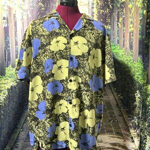 Open Edit Cotton Floral Mens Button Up Short Sleeve Shirt Size M